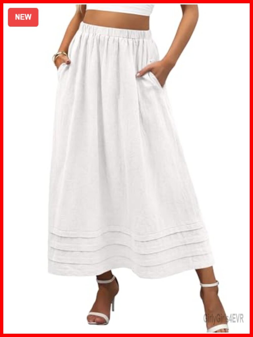 Womens Maxi Skirt Tiered Boho Flowy A-Line Elastic High Waisted Long Skirt